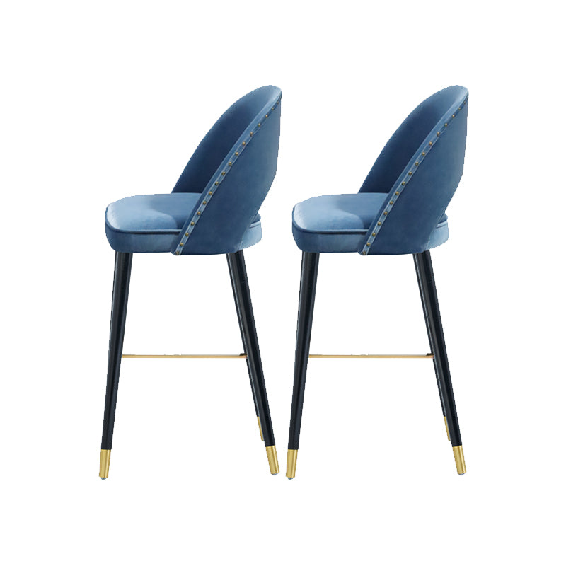 Velvet Bar Stools with Oak Wood Legs Industrial Matte Finish Indoor Stools