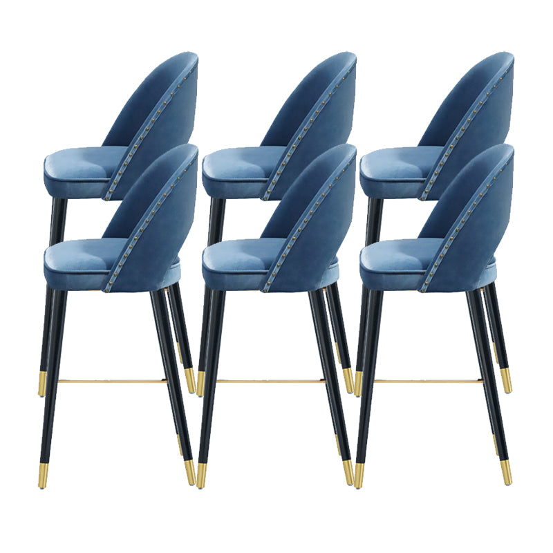 Velvet Bar Stools with Oak Wood Legs Industrial Matte Finish Indoor Stools