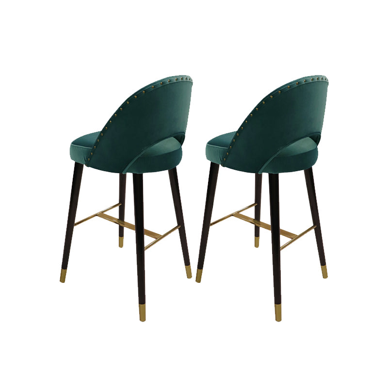 Velvet Bar Stools with Oak Wood Legs Industrial Matte Finish Indoor Stools