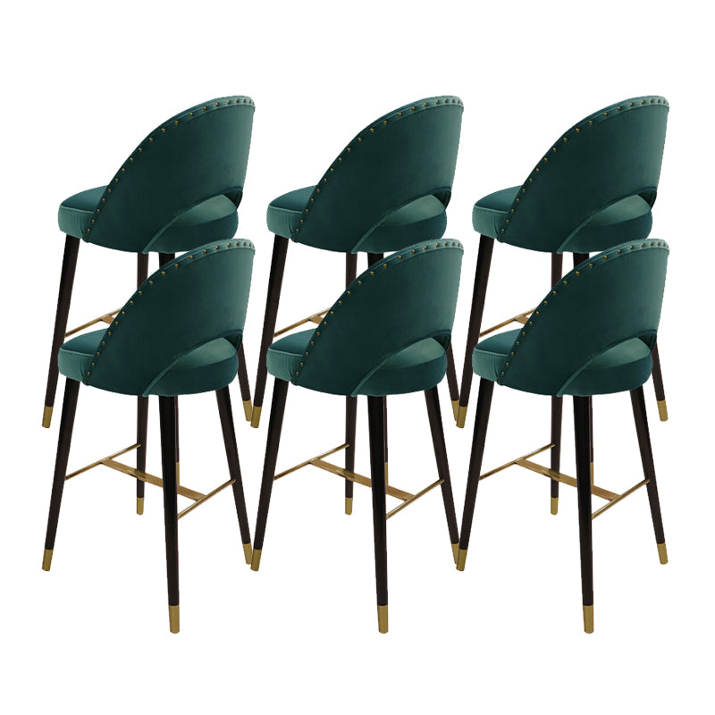 Velvet Bar Stools with Oak Wood Legs Industrial Matte Finish Indoor Stools