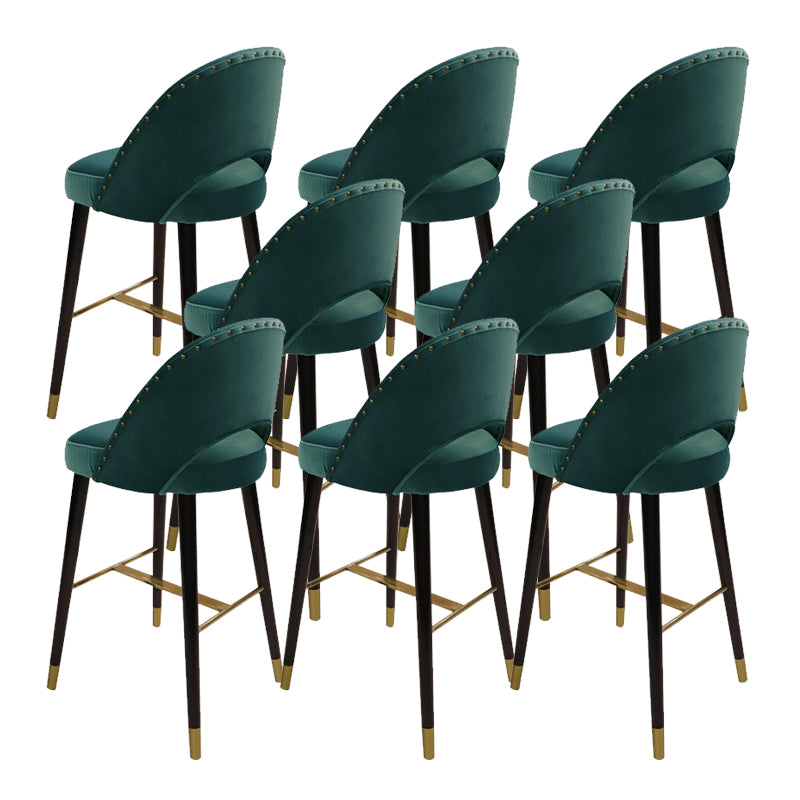 Velvet Bar Stools with Oak Wood Legs Industrial Matte Finish Indoor Stools