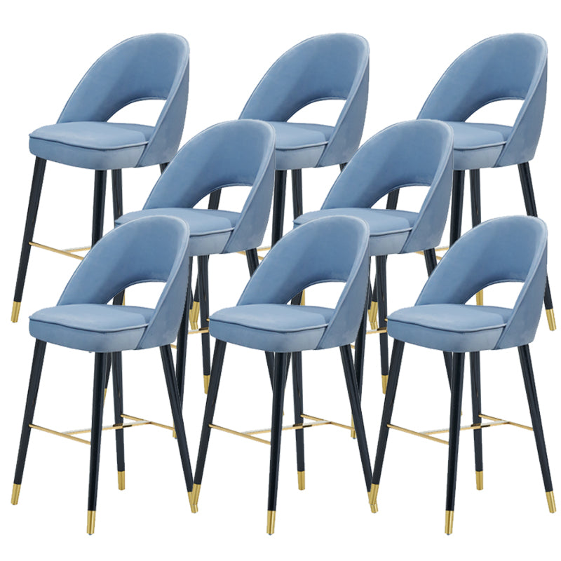 Velvet Bar Stools with Oak Wood Legs Industrial Matte Finish Indoor Stools