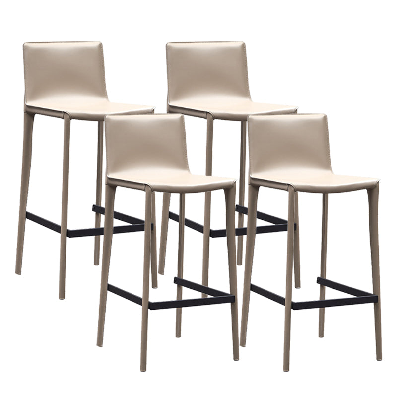 Beige Faux Leather Stools with Footrest Contemporary Indoor Bar Stools