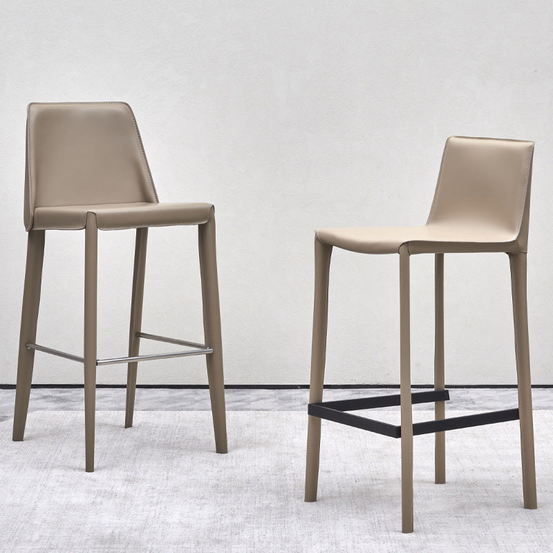 Beige Faux Leather Stools with Footrest Contemporary Indoor Bar Stools