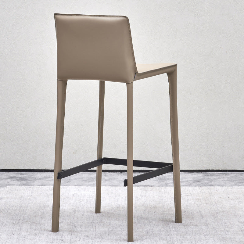 Beige Faux Leather Stools with Footrest Contemporary Indoor Bar Stools