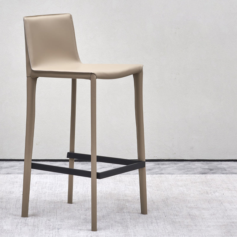 Beige Faux Leather Stools with Footrest Contemporary Indoor Bar Stools