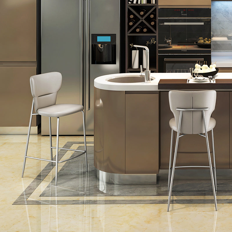 Modern Bar Stool Leather Backrest Counter Stool with Metal Base