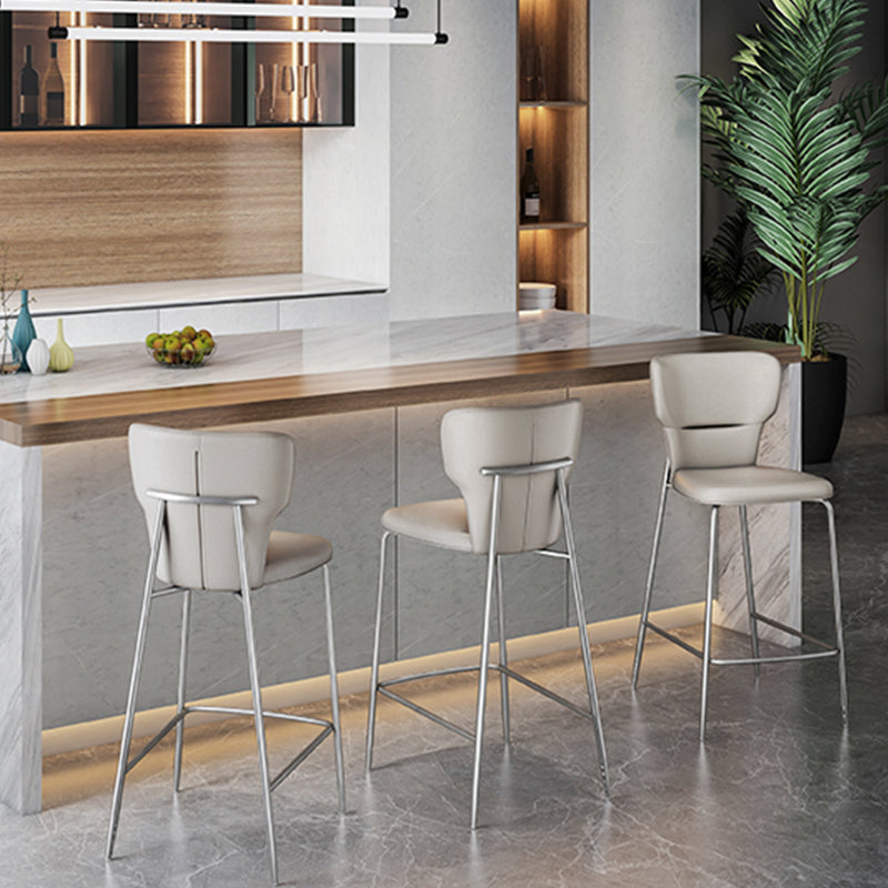 Modern Bar Stool Leather Backrest Counter Stool with Metal Base