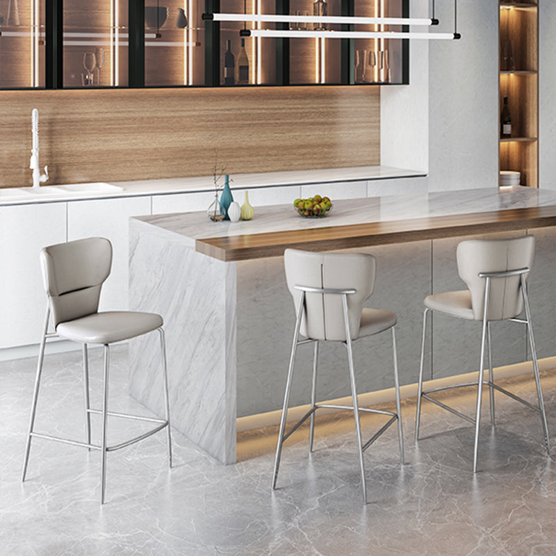 Modern Bar Stool Leather Backrest Counter Stool with Metal Base