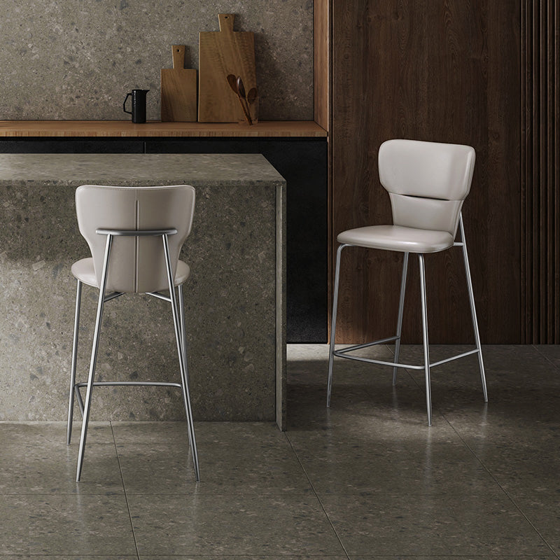 Modern Bar Stool Leather Backrest Counter Stool with Metal Base