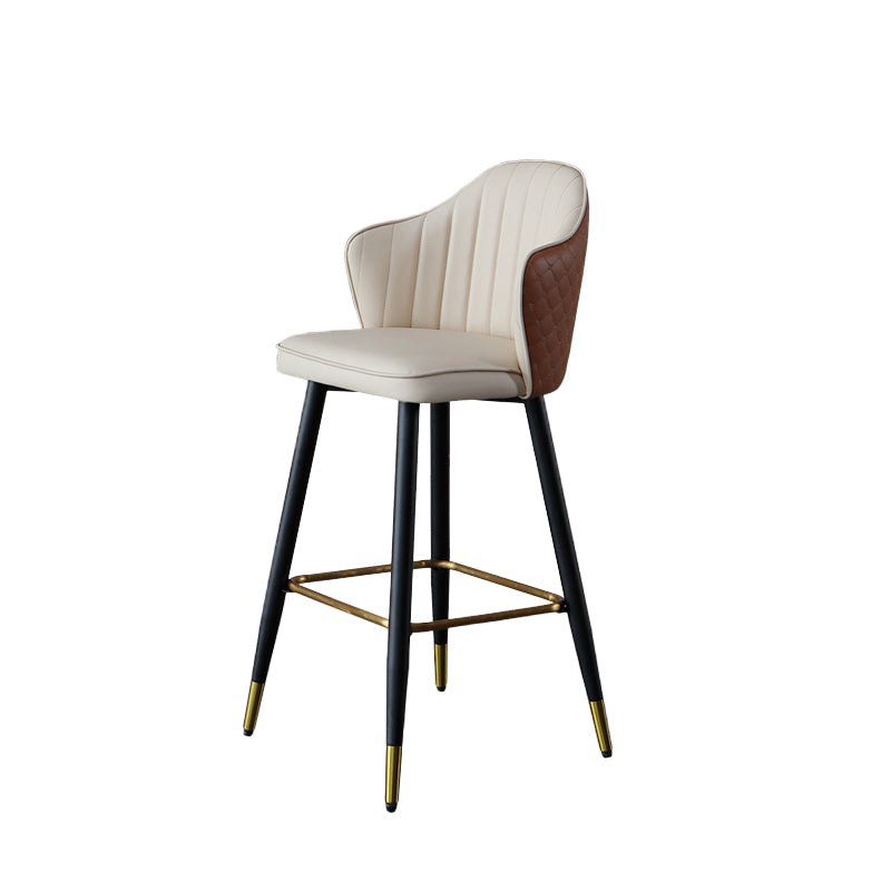Glam Leather Bar Stool Backrest Counter Stool with Metal Legs