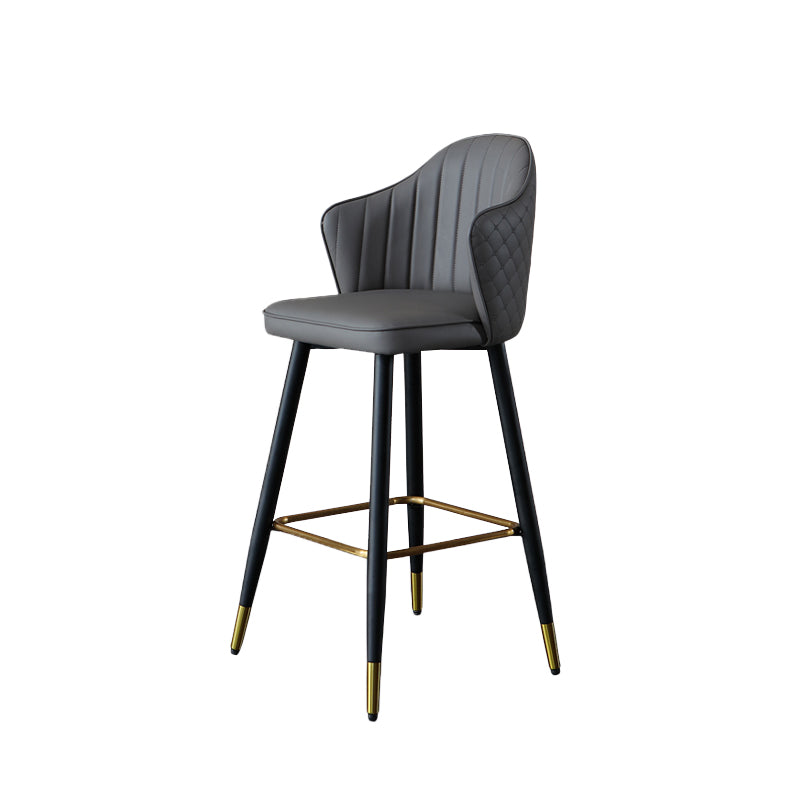 Glam Leather Bar Stool Backrest Counter Stool with Metal Legs