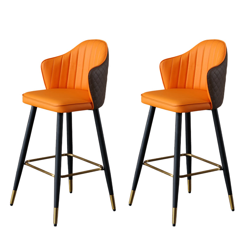 Glam Leather Bar Stool Backrest Counter Stool with Metal Legs