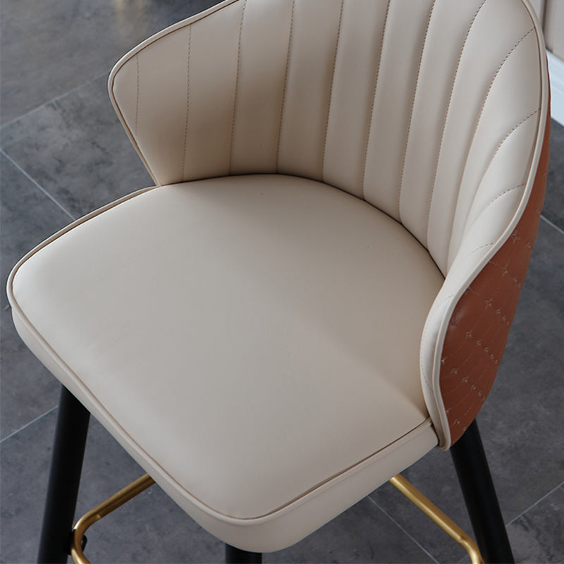 Glam Leather Bar Stool Backrest Counter Stool with Metal Legs