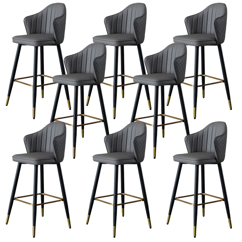 Glam Leather Bar Stool Backrest Counter Stool with Metal Legs