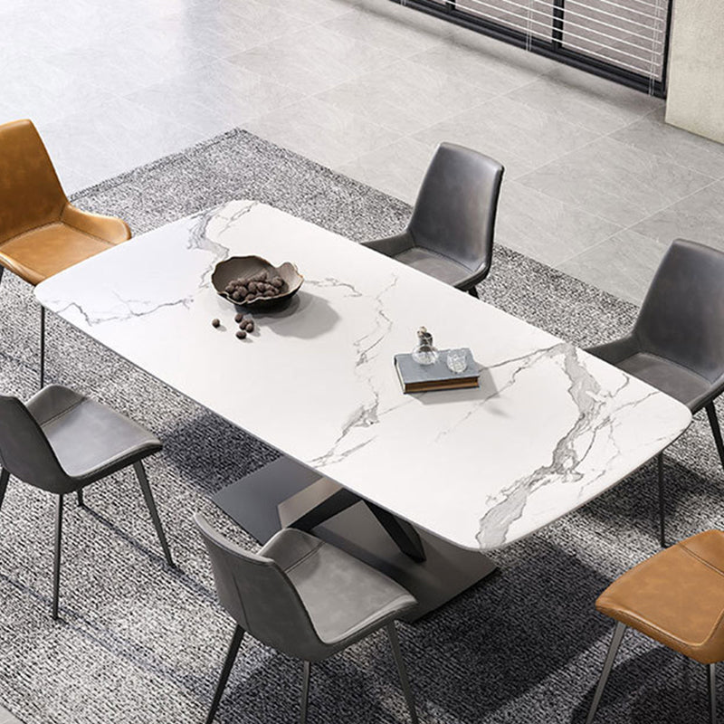 Industrial Style Rectangle Dining Table Sintered Stone Table with Metal Leg for Home