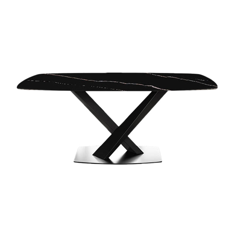 Industrial Style Rectangle Dining Table Sintered Stone Table with Metal Leg for Home