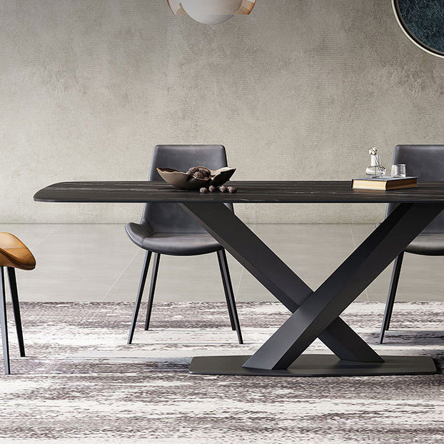 Industrial Style Rectangle Dining Table Sintered Stone Table with Metal Leg for Home