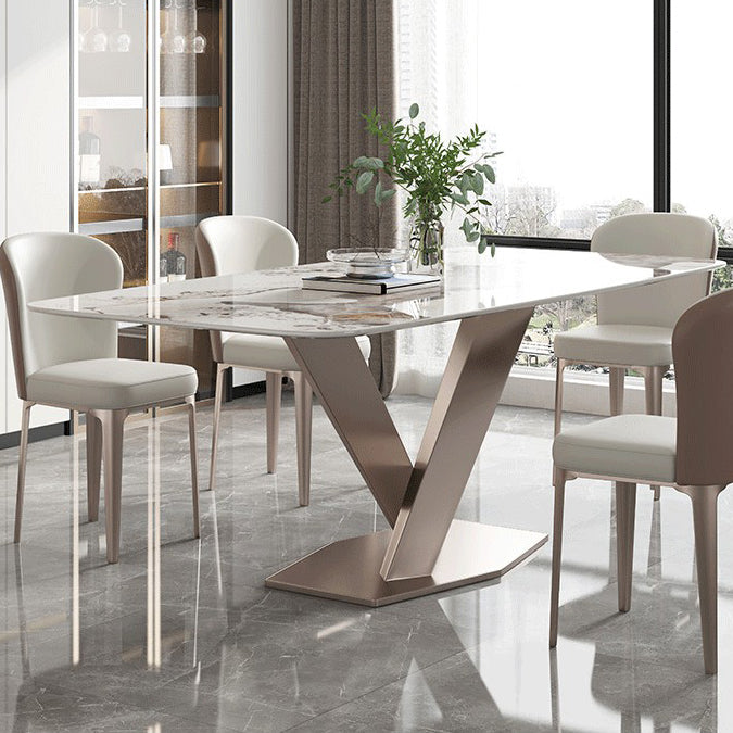Glam Rectangle Table Sintered Stone Dining Table with Metal Legs