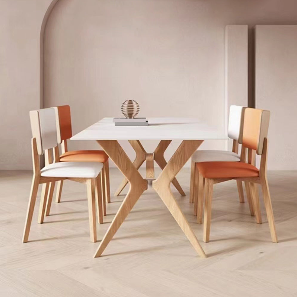 Modern Style Rectangle Table Sintered Stone Dining Table with Wood Legs