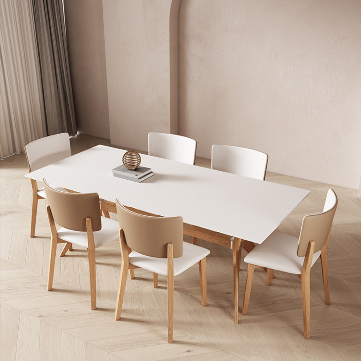 Modern Style Rectangle Table Sintered Stone Dining Table with Wood Legs