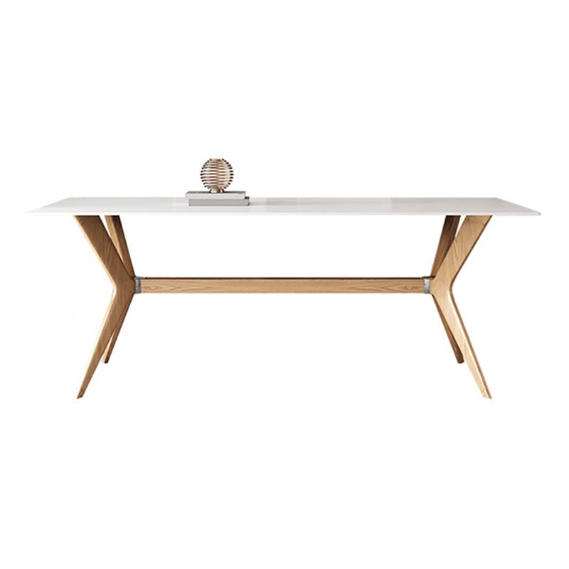 Modern Style Rectangle Table Sintered Stone Dining Table with Wood Legs