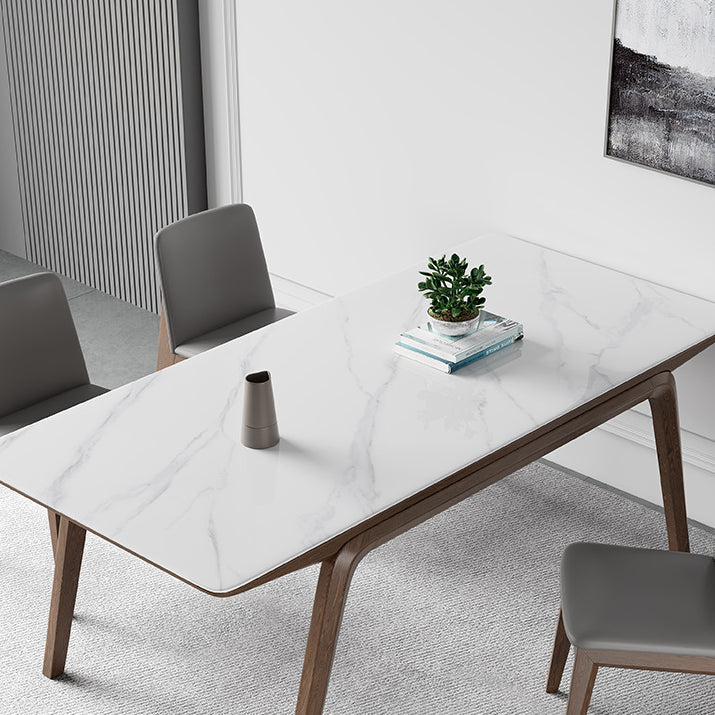Modern Rectangle Table Sintered Stone Dining Table with Wood Legs