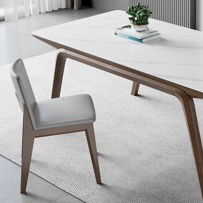 Modern Rectangle Table Sintered Stone Dining Table with Wood Legs