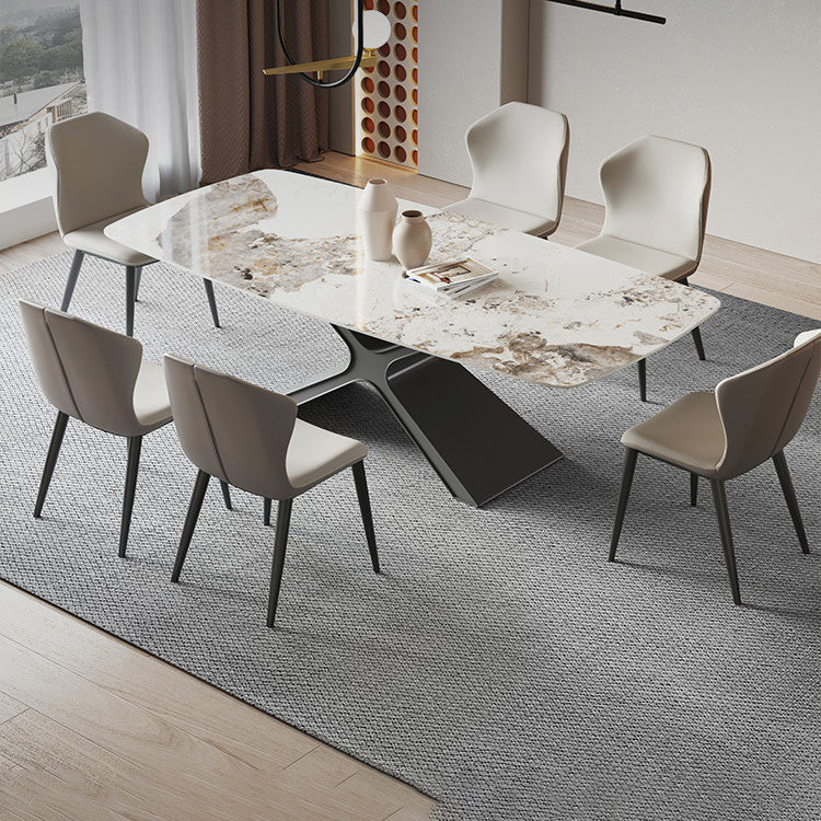 Industrial Style Rectangle Table Sintered Stone Dining Table with Metal Legs for Home Use