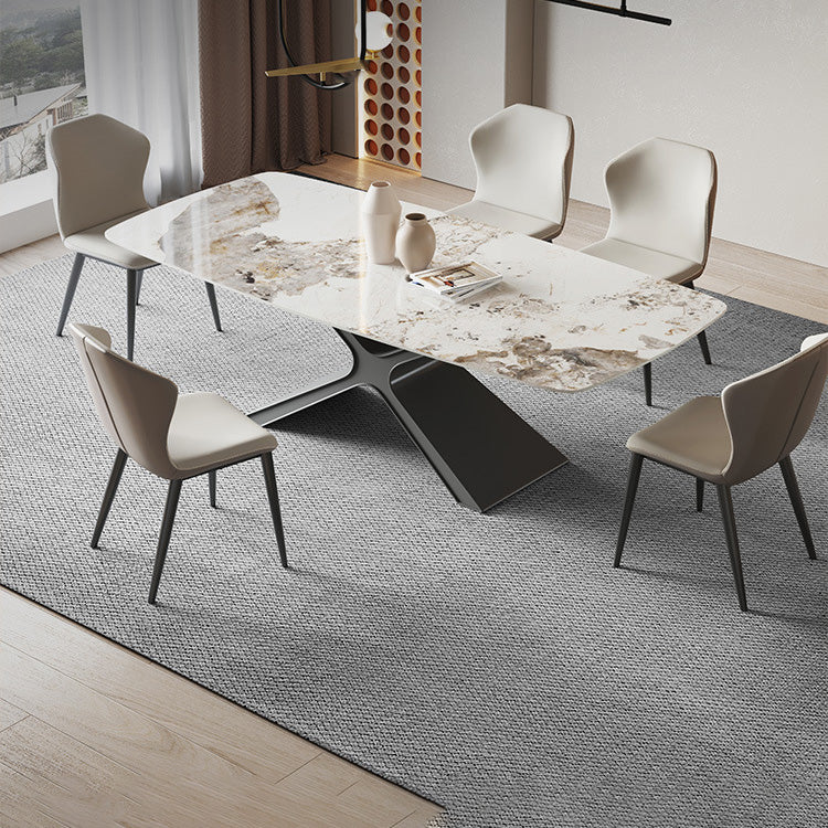 Industrial Style Rectangle Table Sintered Stone Dining Table with Metal Legs for Home Use