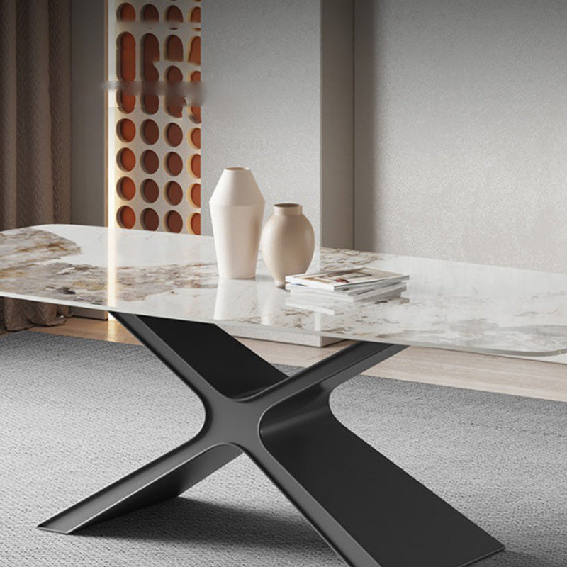 Industrial Style Rectangle Table Sintered Stone Dining Table with Metal Legs for Home Use