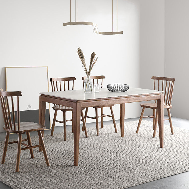 Modern Style Dining Rectangle Table Sintered Stone Dining Table with Wood Legs