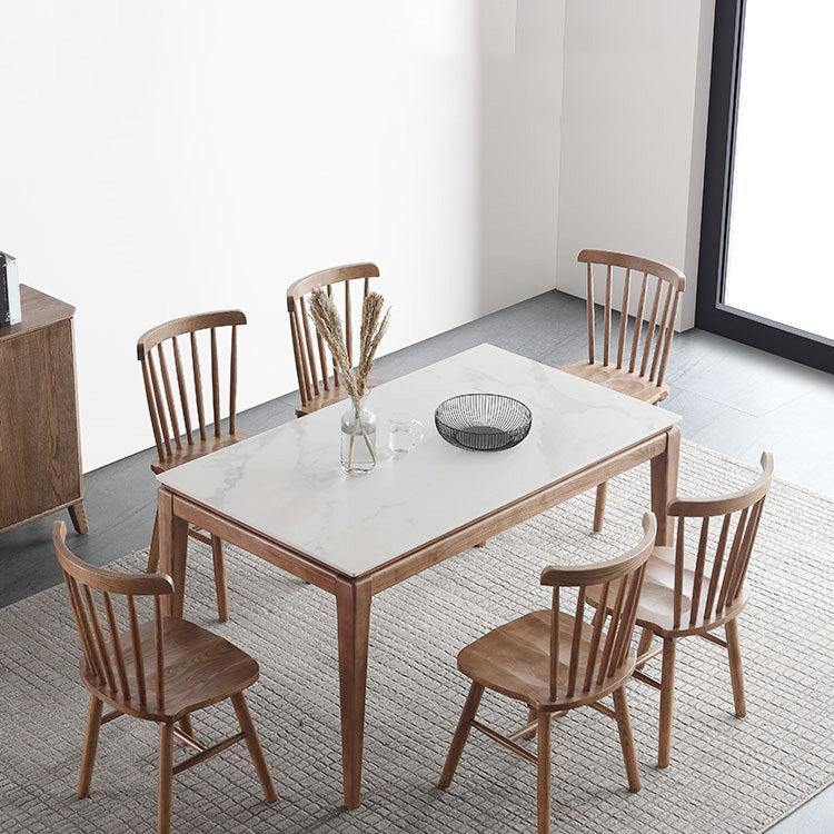 Modern Style Dining Rectangle Table Sintered Stone Dining Table with Wood Legs