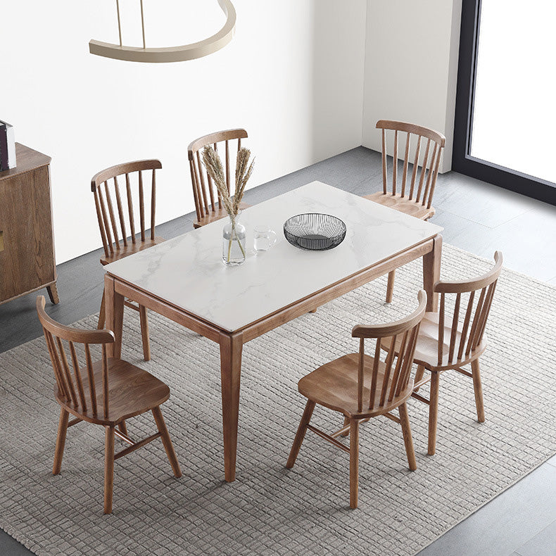 Modern Style Dining Rectangle Table Sintered Stone Dining Table with Wood Legs