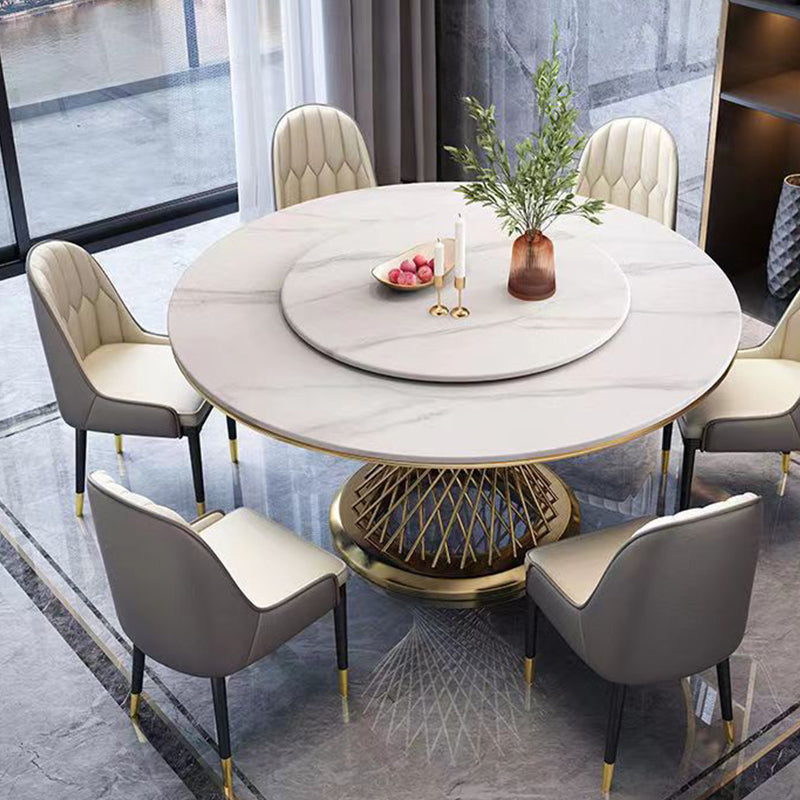 Round Turntable Dining Table Sintered Stone Dining Table for Home