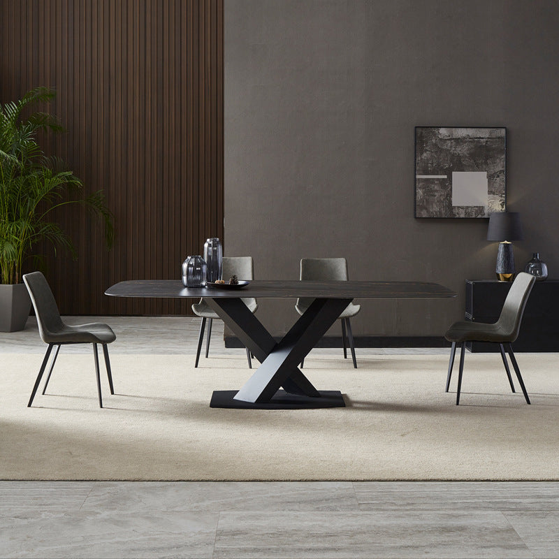 Contemporary Furniture Rectangle Stone Dining Room Table in Black