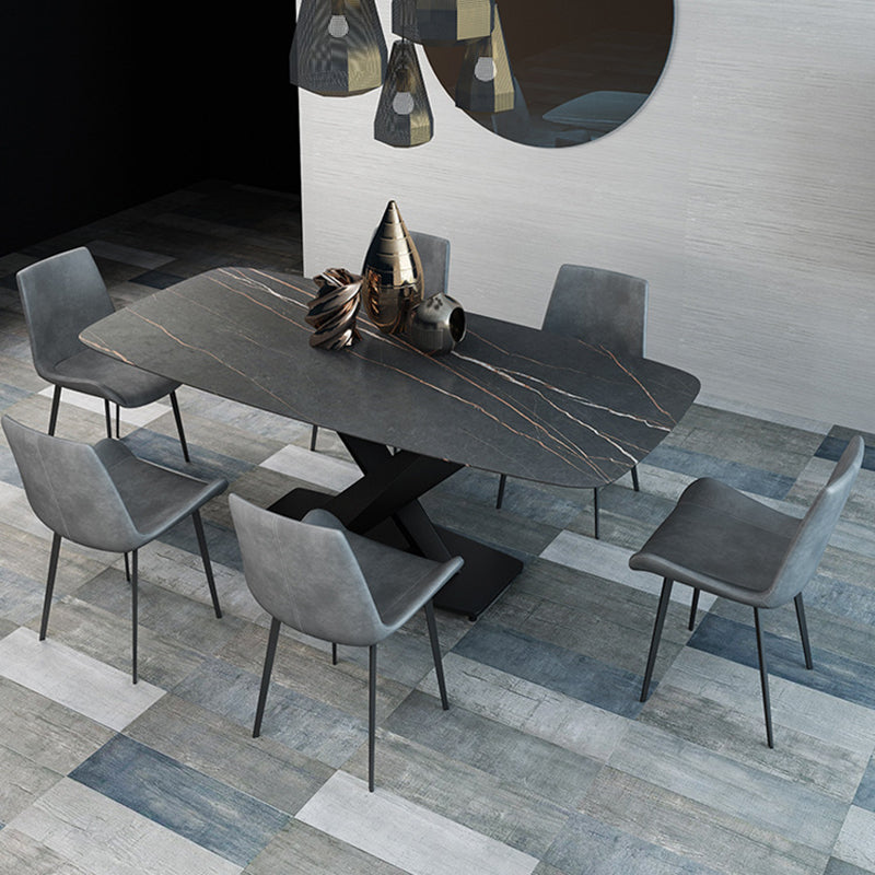 Contemporary Furniture Rectangle Stone Dining Room Table in Black
