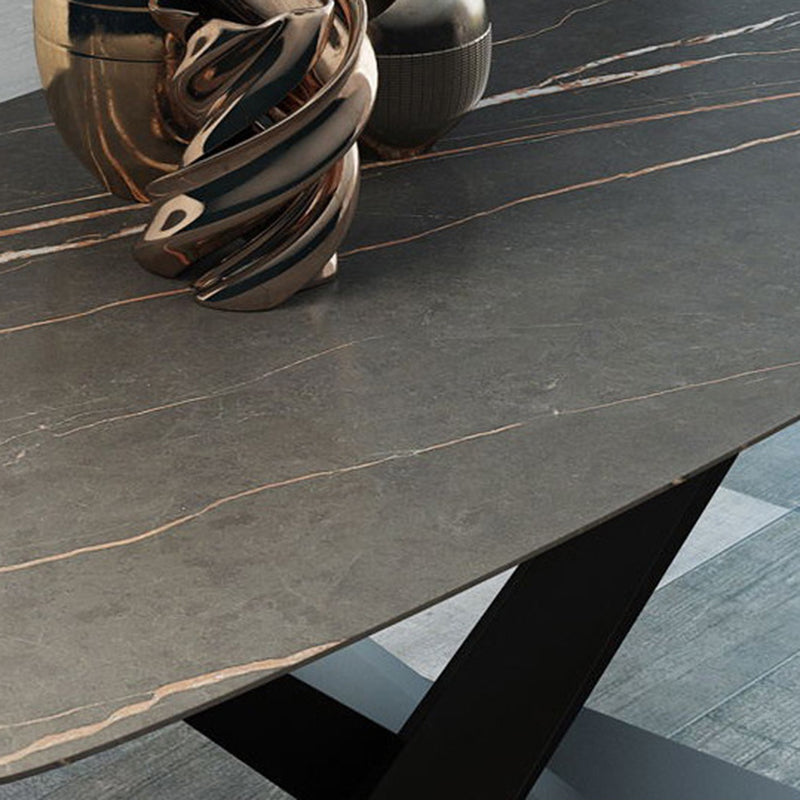 Contemporary Furniture Rectangle Stone Dining Room Table in Black