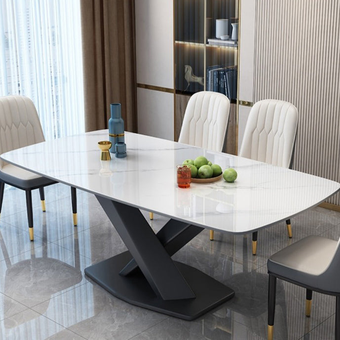 Industrial Dining Room Table Stone Rectangle Dinette Table for Dining Room