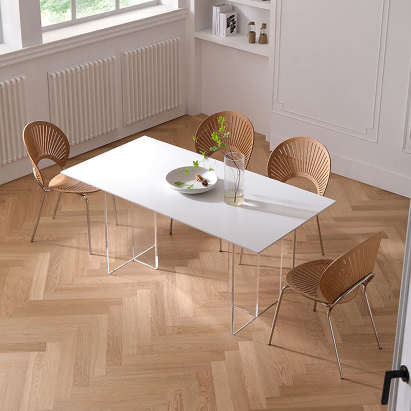 Industrial Dining Room Table Rectangle Stone Dinette Table in White