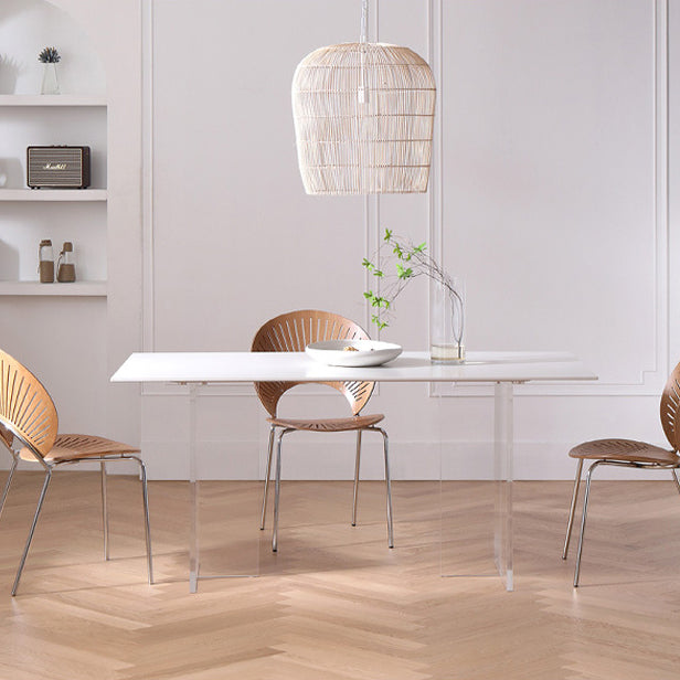 Industrial Dining Room Table Rectangle Stone Dinette Table in White