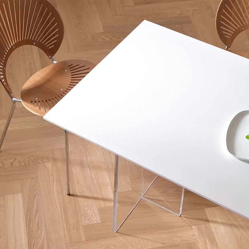 Industrial Dining Room Table Rectangle Stone Dinette Table in White