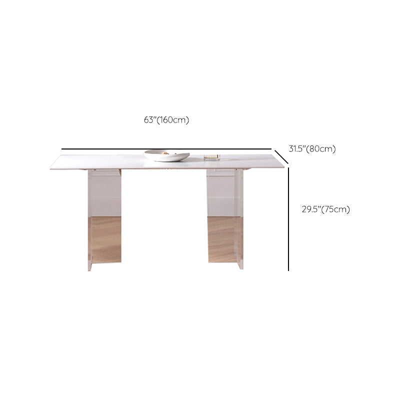 Industrial Dining Room Table Rectangle Stone Dinette Table in White