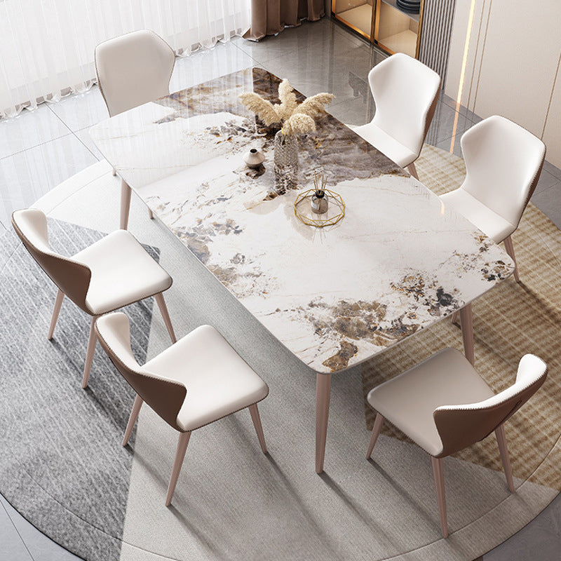 Nordic 1/2/5/7 Pieces Furniture Rectangle Stone Dining Table Set in White