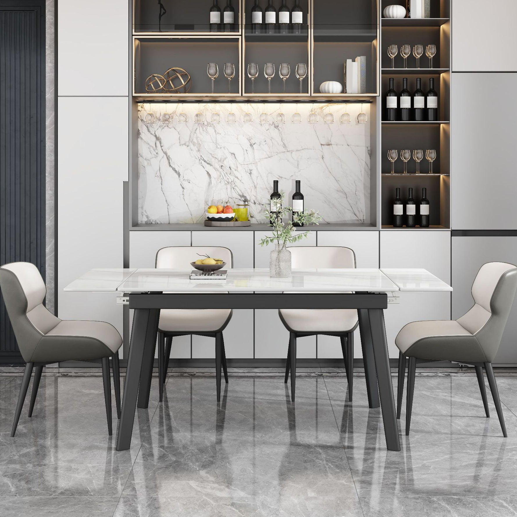 Contemporary 1/4/5/7 Pieces Dining Chairs Set Stone Rectangle Furniture in White