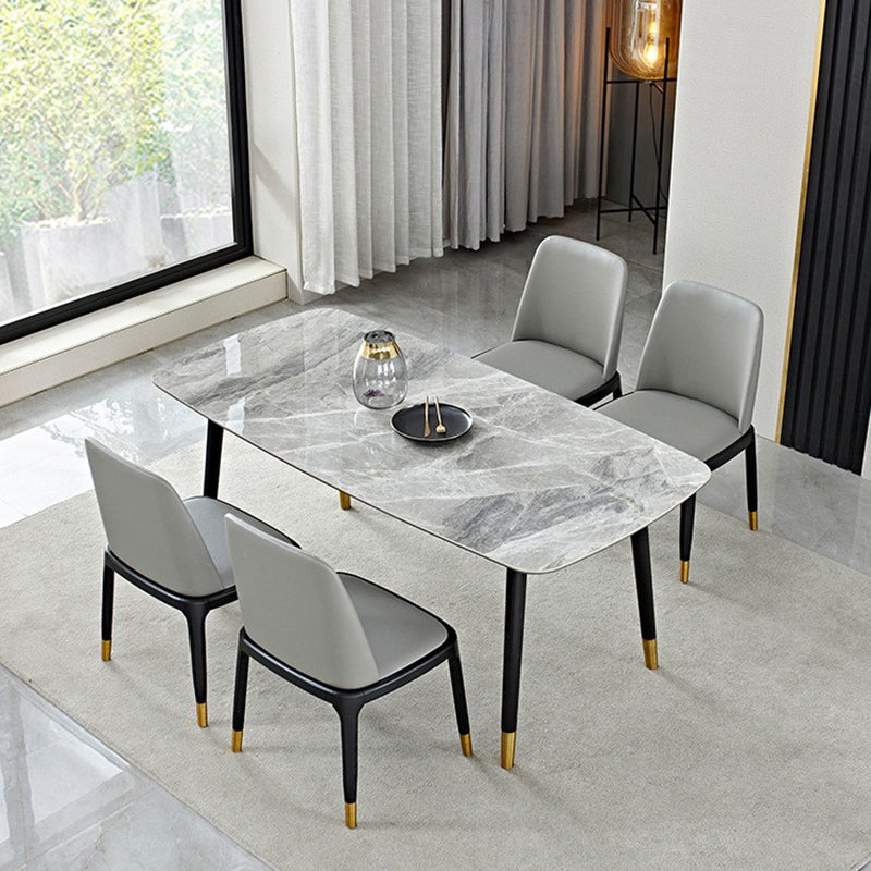 Nordic 1/4/5/7 Pieces Furniture Rectangle Stone Dining Table Set in Gray
