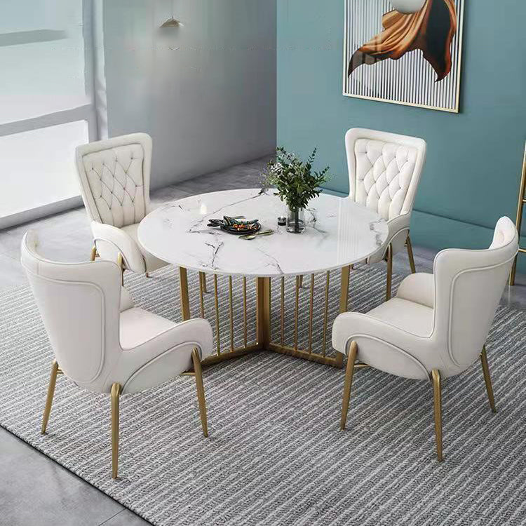 Upholstered Dining Arm Chair High Back Dining Chair with Gold Legs