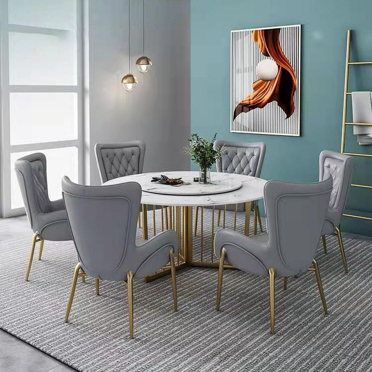 Upholstered Dining Arm Chair High Back Dining Chair with Gold Legs