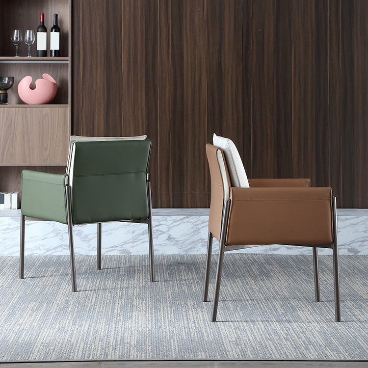 Contemporary Arm Chair Metal Solid Back Dining Room Chair for Indoor