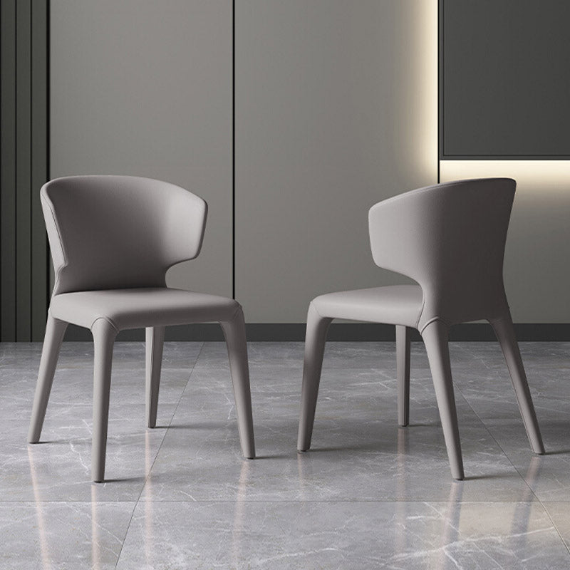 Modern Arm Chair Faux Leather Solid Back Dining Room Chair for Indoor